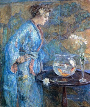  Reid Art Painting - Girl in Blue Kimono lady Robert Reid